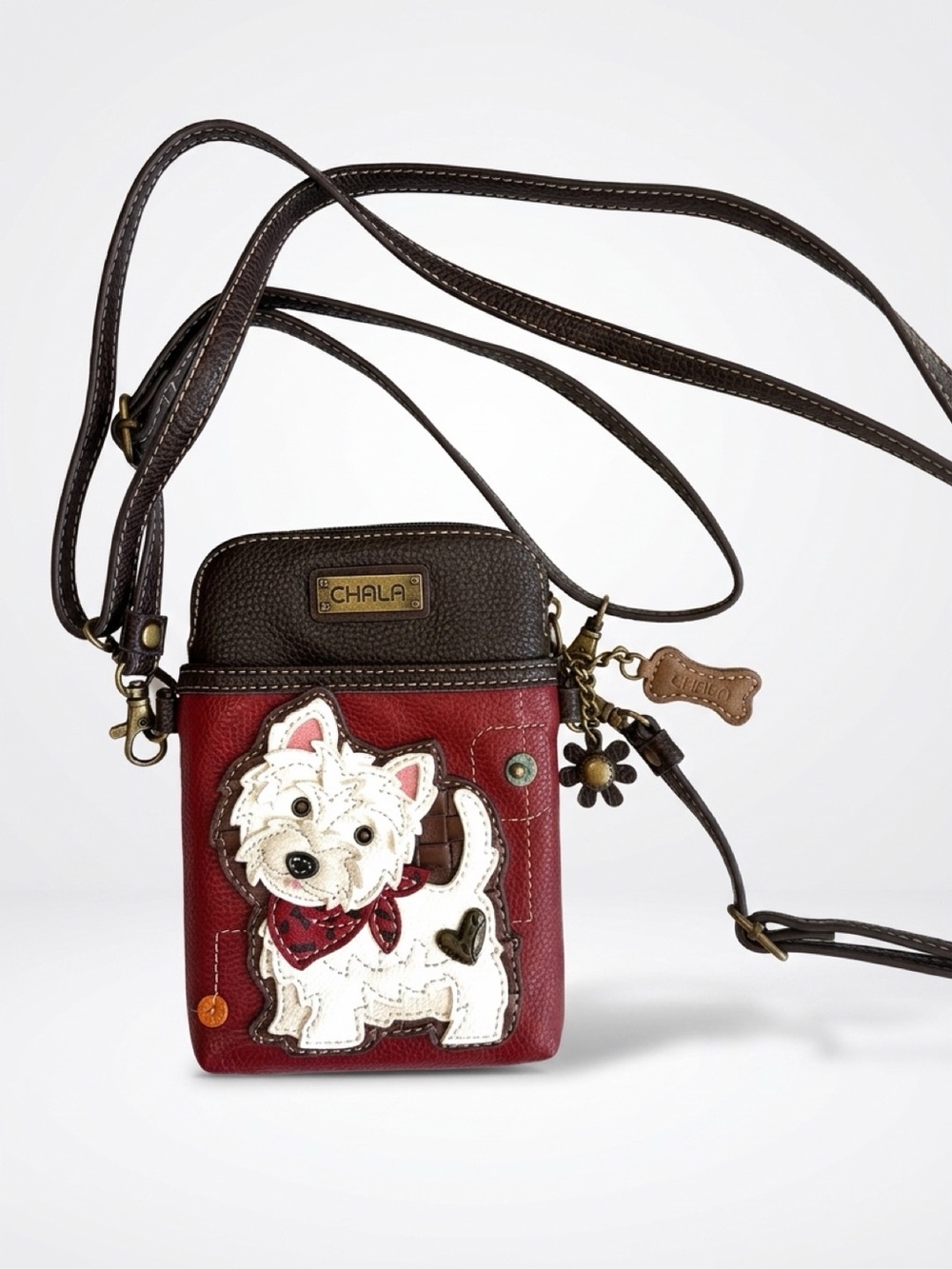 Chala NWT Crossbody Phone Pouch/wallet, White Westie, charms, 7x5 - Picture 3 of 11